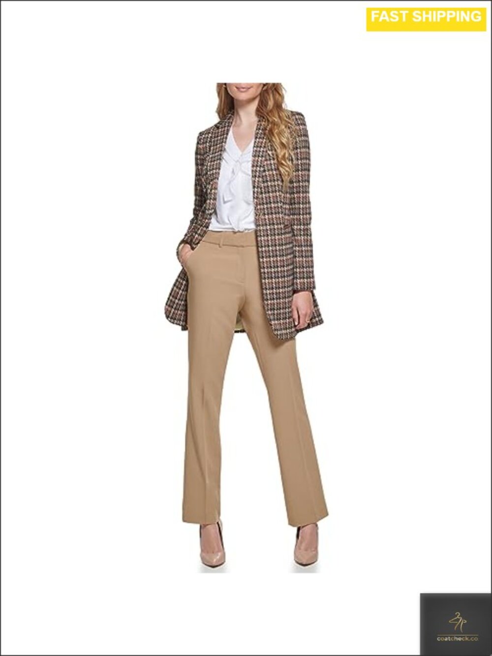 Tommy Hilfiger Women's One Button Collarless Houndstooth Blazer Topper